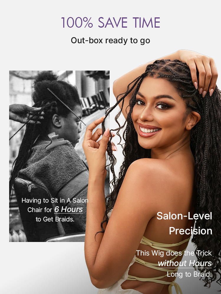 Halo Hair Style Hair-OwnScalp  Light Weight Flexi-Fit Invisi Drawstring Cap Full Lace Knotless Boho Curls Braided Long Wig Super Natural Scalp Pre-Cut Lace