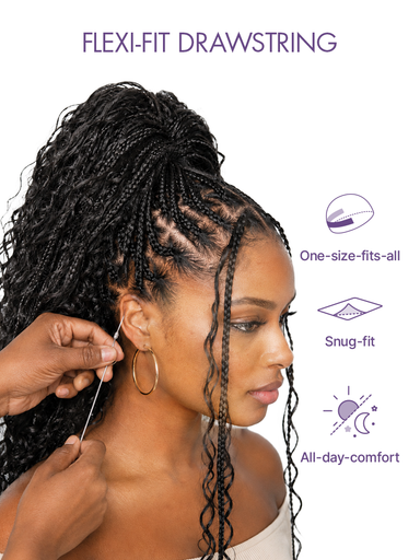 Halo Hair Style Hair-OwnScalp  Light Weight Flexi-Fit Invisi Drawstring Cap Full Lace Knotless Boho Curls Braided Long Wig Super Natural Scalp Pre-Cut Lace
