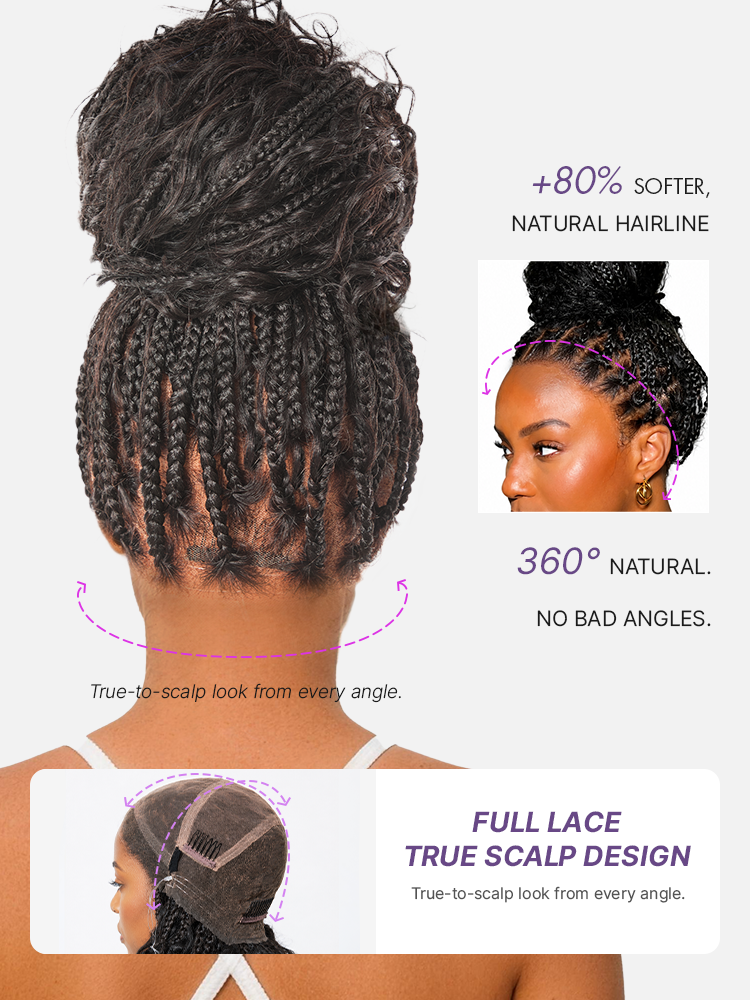 Halo Hair Style Hair-OwnScalp  Light Weight Flexi-Fit Invisi Drawstring Cap Full Lace Knotless Boho Curls Braided Long Wig Super Natural Scalp Pre-Cut Lace