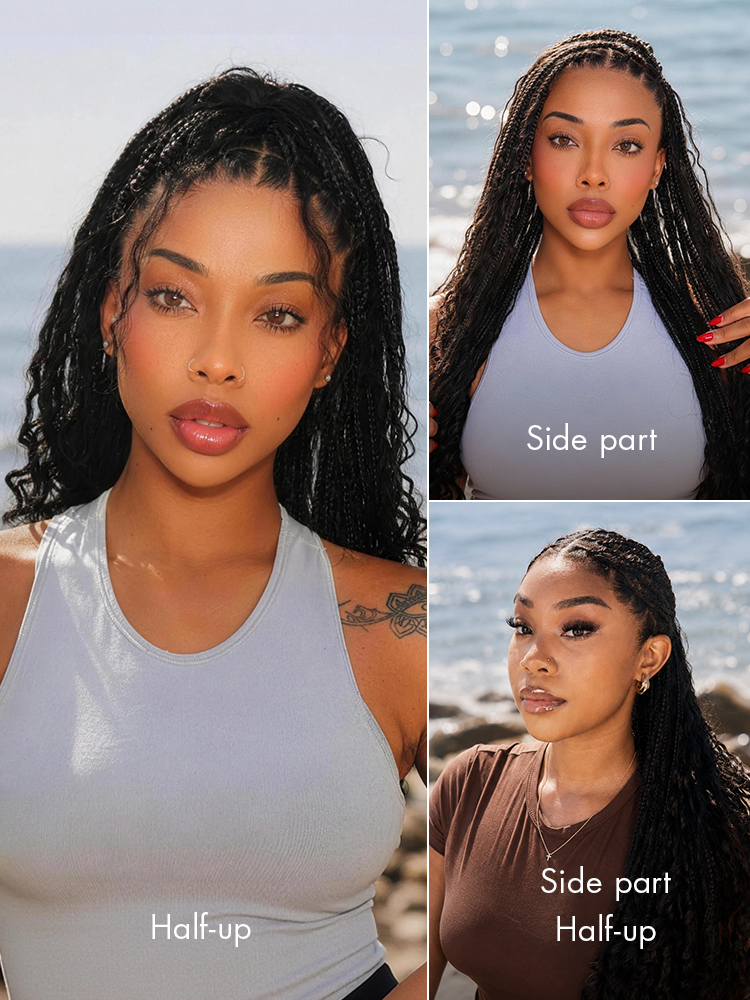 OwnScalp  Light Weight Flexi-Fit Invisi Drawstring Cap Full Lace Knotless Boho Curls Braided Long Wig Super Natural Scalp Pre-Cut Lace