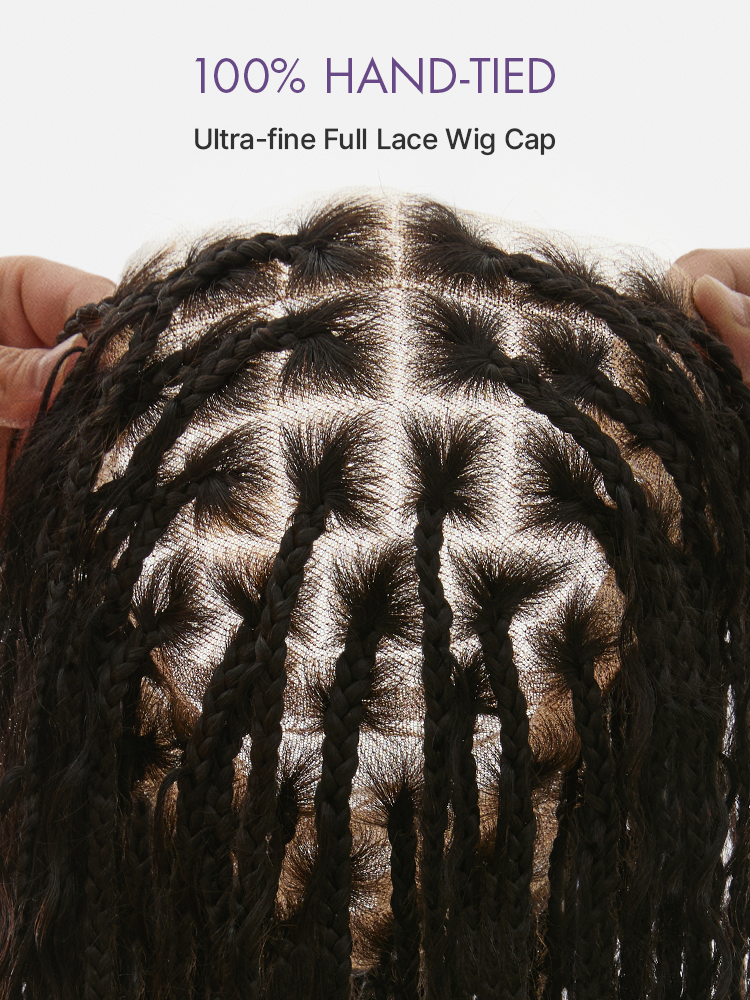 OwnScalp  Light Weight Flexi-Fit Invisi Drawstring Cap Full Lace Knotless Boho Curls Braided Long Wig Super Natural Scalp Pre-Cut Lace
