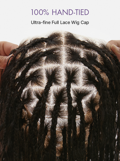Halo Hair Style Hair-OwnScalp  Light Weight Flexi-Fit Invisi Drawstring Cap Full Lace Knotless Boho Curls Braided Long Wig Super Natural Scalp Pre-Cut Lace