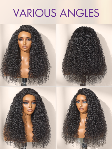 Halo Hair Style Too Easy Texture 3-In-1 Half Wig 180% Density Water Wave Glueless Flexi-Fit Drawstring Wig