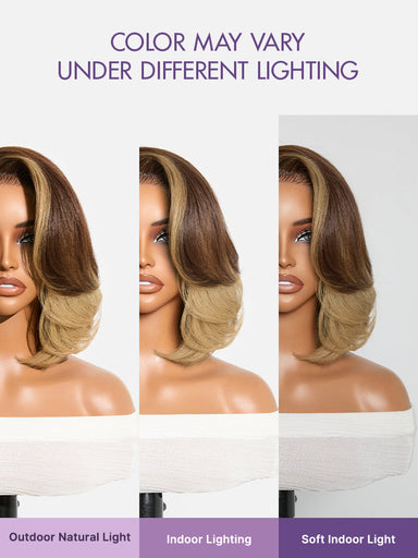 New Customers Only | Honey Blonde Face-Framing Highlights Blow Out Layered Cut Glueless 5x5 Closure Lace Bob Wig Pre-cut Lace
