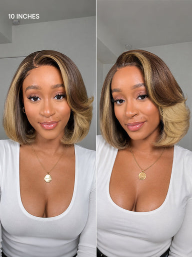 New Customers Only | Honey Blonde Face-Framing Highlights Blow Out Layered Cut Glueless 5x5 Closure Lace Bob Wig Pre-cut Lace