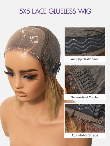 New Customers Only | Honey Blonde Face-Framing Highlights Blow Out Layered Cut Glueless 5x5 Closure Lace Bob Wig Pre-cut Lace