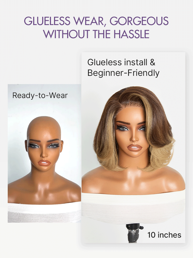 New Customers Only | Honey Blonde Face-Framing Highlights Blow Out Layered Cut Glueless 5x5 Closure Lace Bob Wig Pre-cut Lace