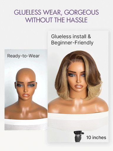 New Customers Only | Honey Blonde Face-Framing Highlights Blow Out Layered Cut Glueless 5x5 Closure Lace Bob Wig Pre-cut Lace
