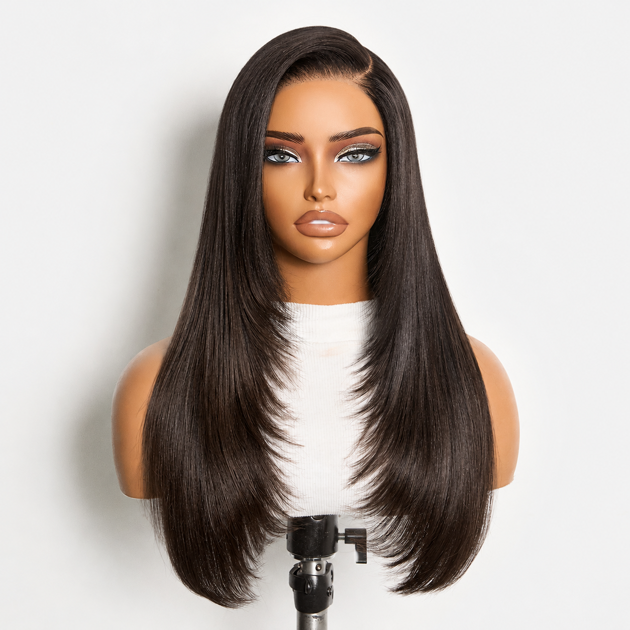 Halo Hair Style All-Day Comfort Wig 180% Density Butterfly Cut Layered Light Yaki Straight Glueless 7x6 Closure HD Lace Human Hair Wig Pre-Cut Lace