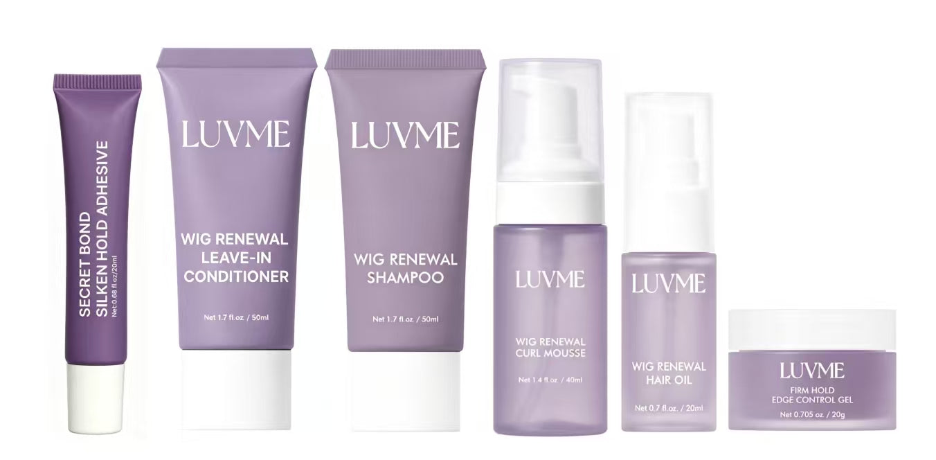 TRAVEL-FRIENDLY WIG CARE KIT | Halo Hair Style 6-Piece Mini Set with Wig Glue, Shampoo, Conditioner, Hair Oil, Curl Mousse and Styling Gel - US Only