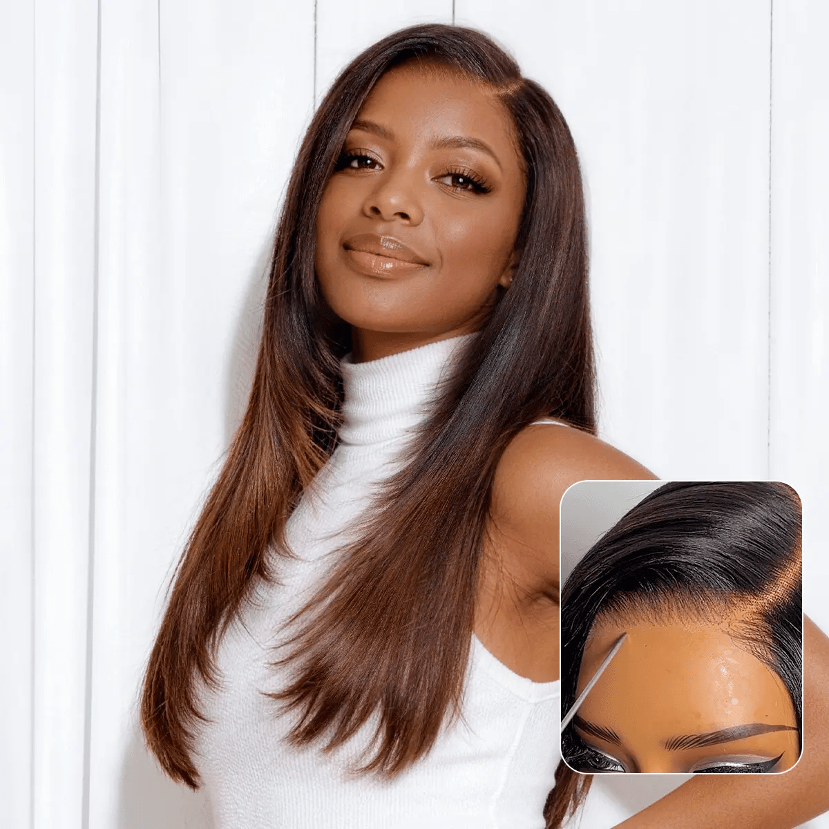New Customers Only | Halo Hair Style All-Day Comfort Wig 180% Density Blonde Highlight Butterfly Cut Layered Light Yaki Straight Glueless 7x6 Closure HD Lace Wig Pre-Cut Lace