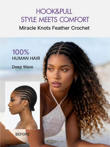 Readitress Pre-Separated Feather Crochet Human Hair for Miracle Knots Boho Braids | Ombre Brown Deep Wave Protective Style (Free Gifts Included)