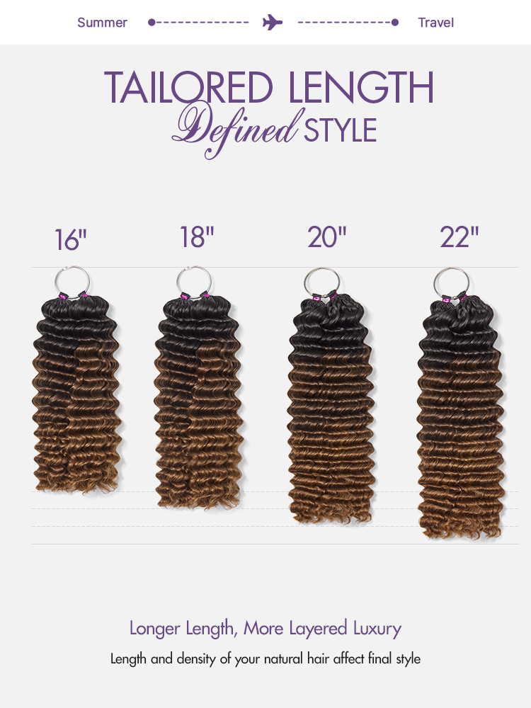 Readitress Pre-Separated Feather Crochet Human Hair for Miracle Knots Boho Braids | Ombre Brown Deep Wave Protective Style (Free Gifts Included)