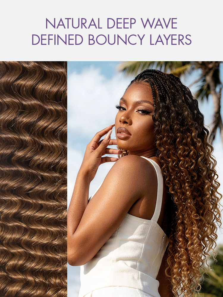 Readitress Pre-Separated Feather Crochet Human Hair for Miracle Knots Boho Braids | Ombre Brown Deep Wave Protective Style (Free Gifts Included)
