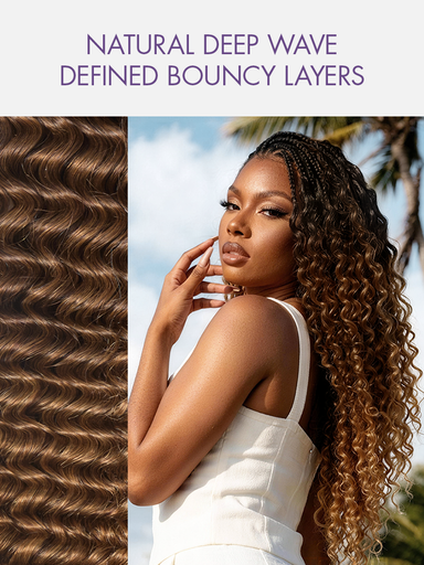 Readitress Pre-Separated Feather Crochet Human Hair for Miracle Knots Boho Braids | Ombre Brown Deep Wave Protective Style (Free Gifts Included)
