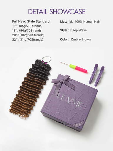 Readitress Pre-Separated Feather Crochet Human Hair for Miracle Knots Boho Braids | Ombre Brown Deep Wave Protective Style (Free Gifts Included)
