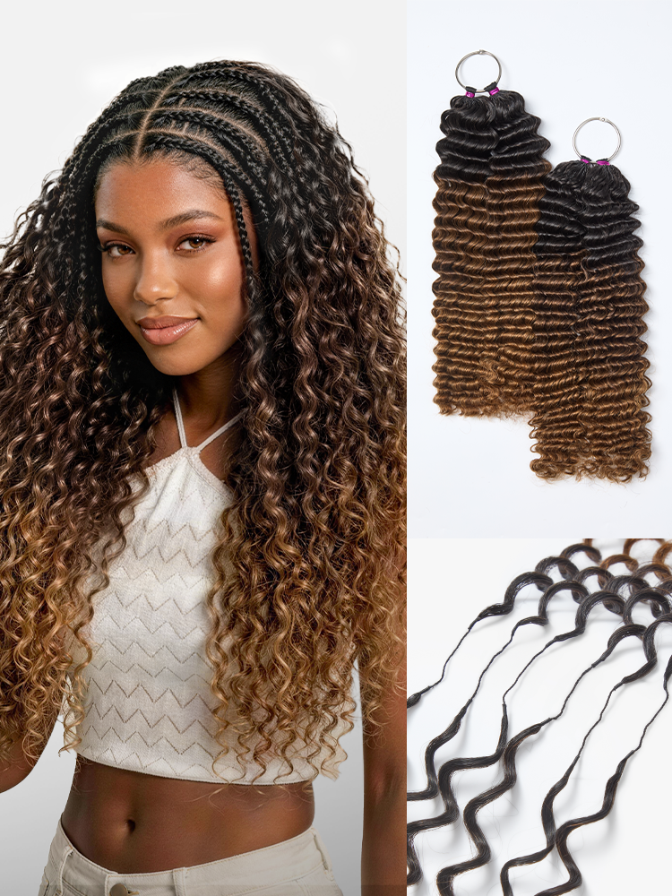 Melted Hair Brown Highlights Deep Wave Crochet / Bulk Hair