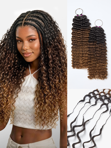 Melted Hair Brown Highlights Deep Wave Crochet / Bulk Hair