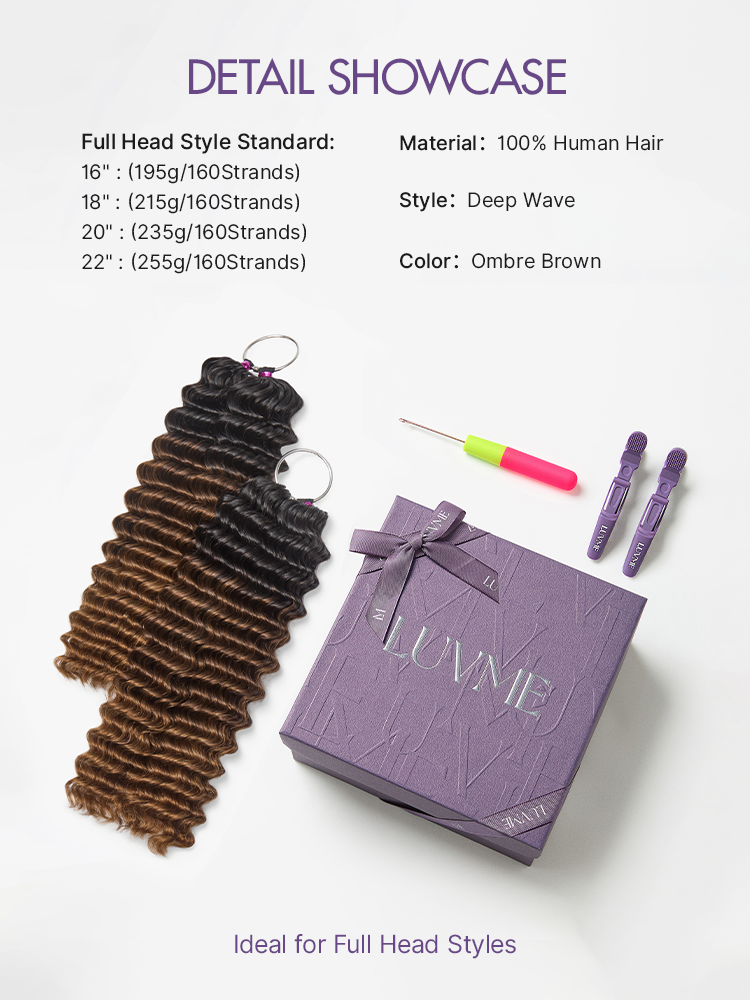 Readitress Pre-Separated Feather Crochet Human Hair for Miracle Knots Boho Braids | Ombre Brown Deep Wave Protective Style (Free Gifts Included)