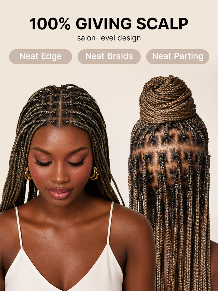 OwnScalp 613 Blonde Lightweight Salon-Like Braids with a Real Scalp Look Full HD Lace Knotless Box Braided Wig Drawstring Cap - US Only