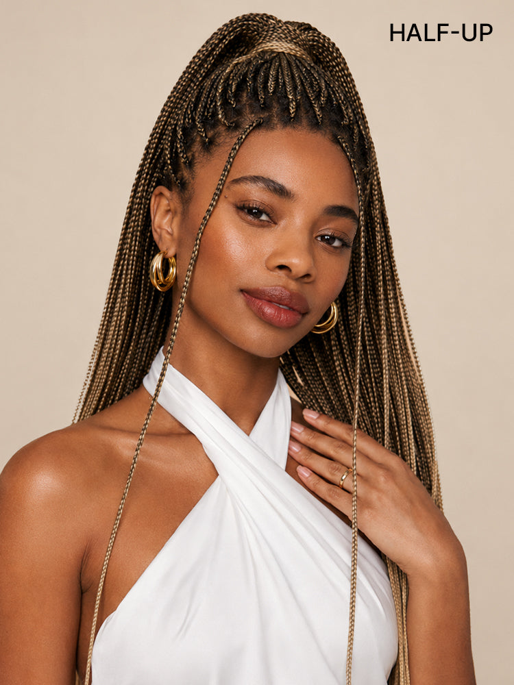 OwnScalp 613 Blonde Lightweight Salon-Like Braids with a Real Scalp Look Full HD Lace Knotless Box Braided Wig Drawstring Cap - US Only