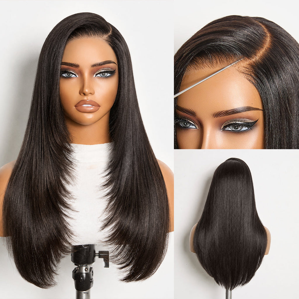 New Customers Only | Halo Hair Style All-Day Comfort Wig Layered Light Yaki Straight Glueless 7x6 Closure HD Lace Human Hair Wig Pre-Cut Lace