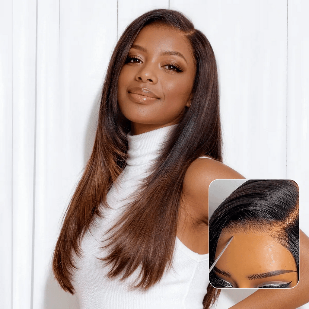 New Customers Only | Halo Hair Style All-Day Comfort Wig Layered Light Yaki Straight Glueless 7x6 Closure HD Lace Human Hair Wig Pre-Cut Lace