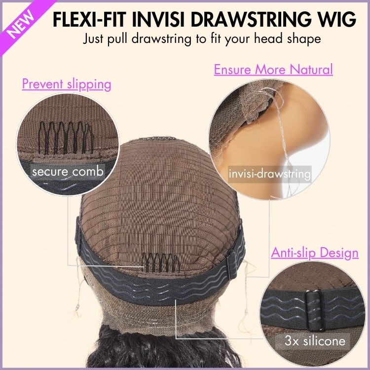 Water Wave 360 Lace Flexi-Fit Invisi Drawstring Cap Long Wig 100% Human Hair Pre-bleached & Pre-plucked & Pre-Cut Lace