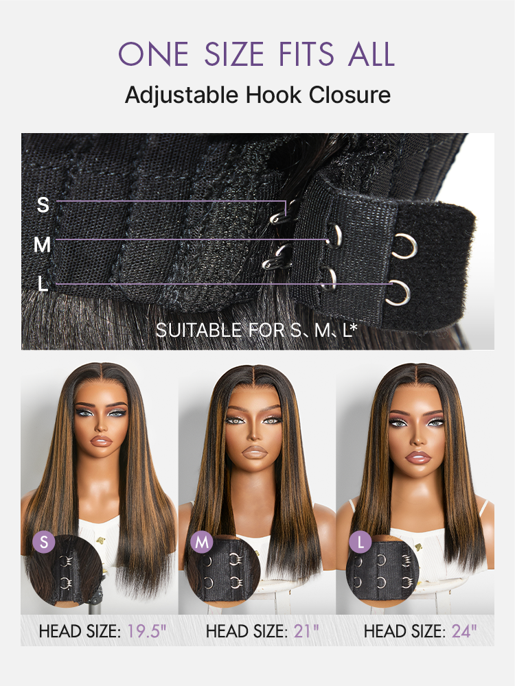 Halo Hair Style All-Day Comfort Black with Honey Blonde Highlights Yaki Straight 7x6 Closure HD Lace Glueless Wig Pre-Cut Lace