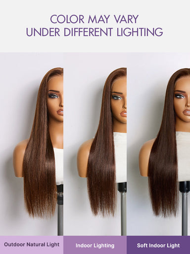 Rich Chocolate Brown Silky Straight 180% Density Glueless 13x4 Lace Frontal Wig Pre-Cut Lace