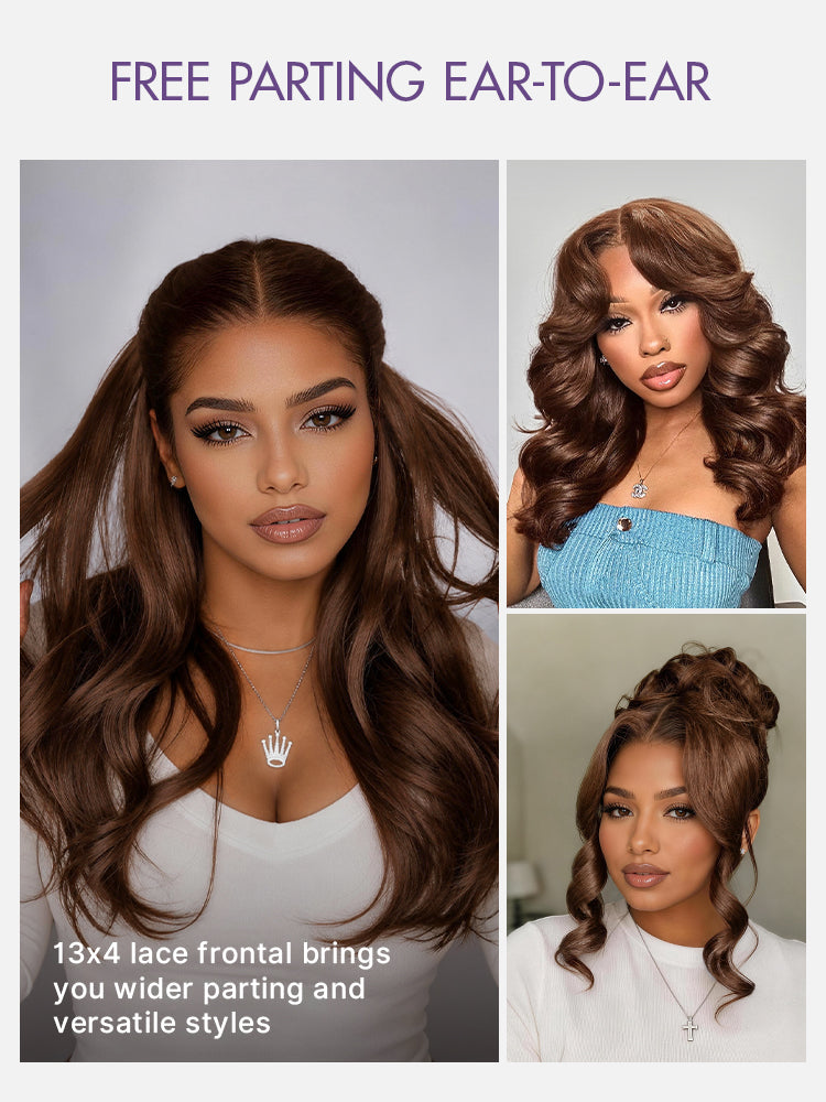 Rich Chocolate Brown Silky Straight 180% Density Glueless 13x4 Lace Frontal Wig Pre-Cut Lace