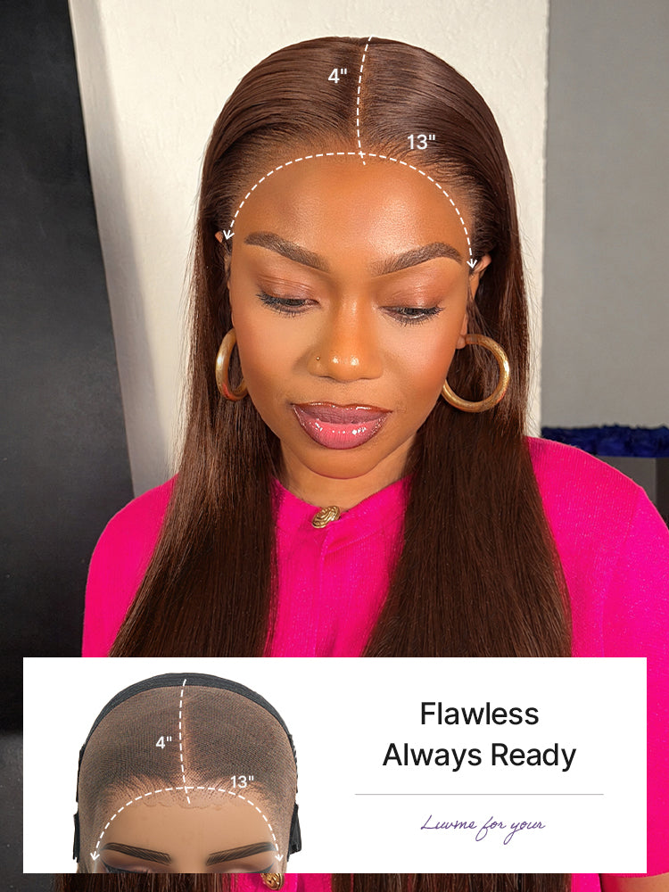 Rich Chocolate Brown Silky Straight 180% Density Glueless 13x4 Lace Frontal Wig Pre-Cut Lace