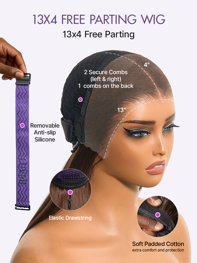 Rich Chocolate Brown Silky Straight 180% Density Glueless 13x4 Lace Frontal Wig Pre-Cut Lace