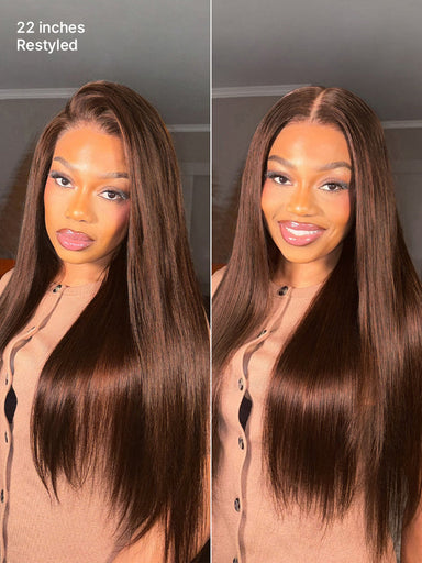Rich Chocolate Brown Silky Straight 180% Density Glueless 13x4 Lace Frontal Wig Pre-Cut Lace