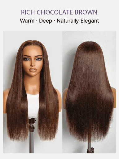 Rich Chocolate Brown Silky Straight 180% Density Glueless 13x4 Lace Frontal Wig Pre-Cut Lace