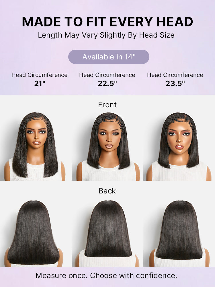 Side-Parted Fulani Braids Straight 13x4 Frontal Lace Bob Wig Pre-cut Lace-15