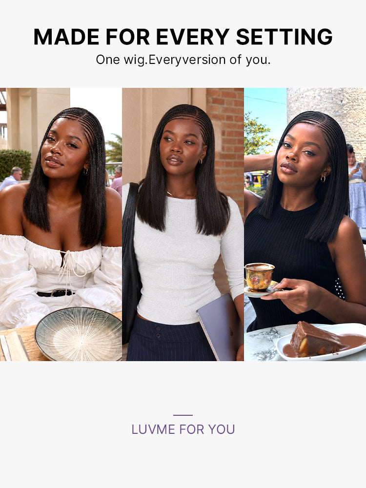 Side-Parted Fulani Braids Straight 13x4 Frontal Lace Bob Wig Pre-cut Lace-16