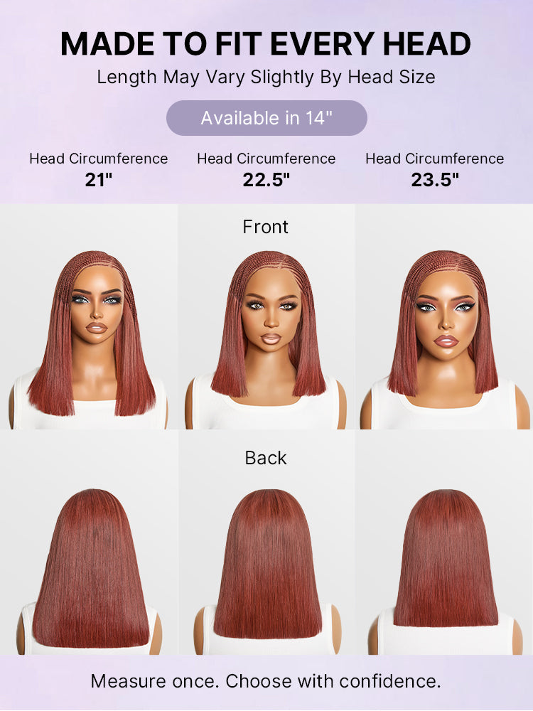 Trendy Copper Red Fulani Braids Straight 13x4 Frontal Lace Bob Wig Pre-cut Lace Drawstring Cap - US Only