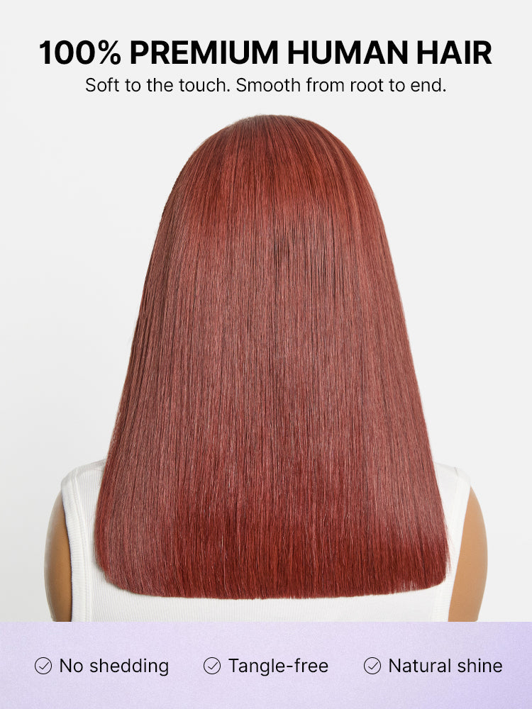 Trendy Copper Red Fulani Braids Straight 13x4 Frontal Lace Bob Wig Pre-cut Lace Drawstring Cap - US Only