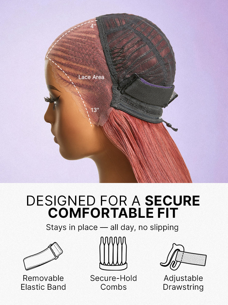 Trendy Copper Red Fulani Braids Straight 13x4 Frontal Lace Bob Wig Pre-cut Lace Drawstring Cap - US Only