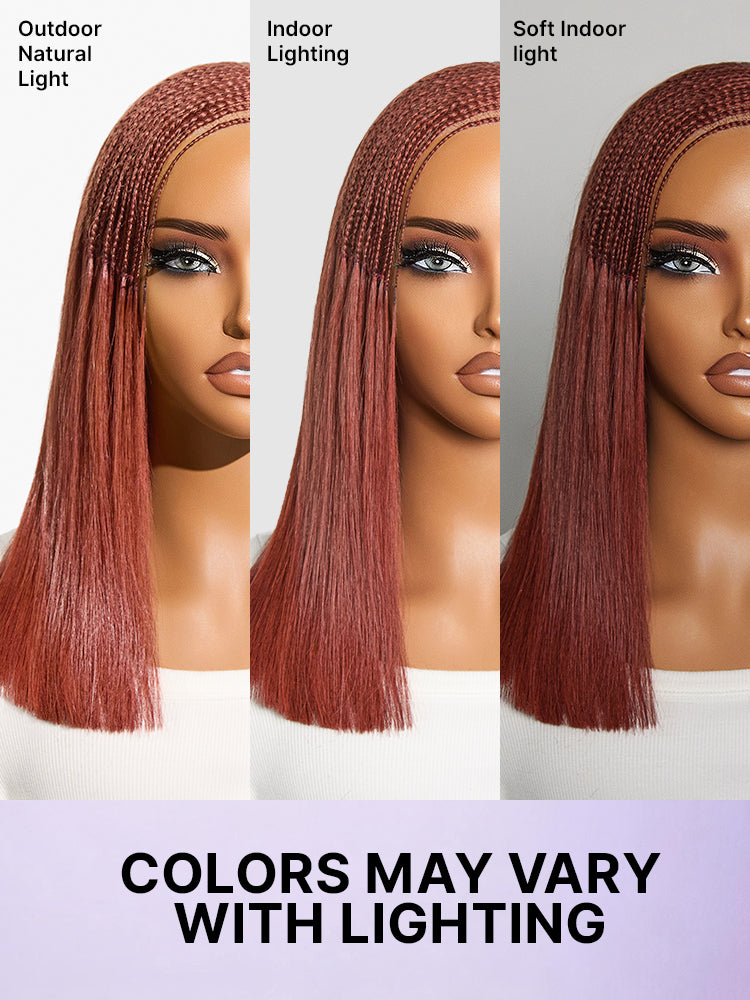 Trendy Copper Red Fulani Braids Straight 13x4 Frontal Lace Bob Wig Pre-cut Lace Drawstring Cap - US Only