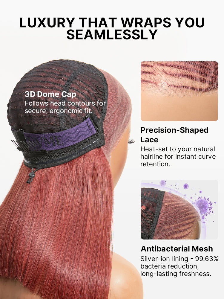 Trendy Copper Red Fulani Braids Straight 13x4 Frontal Lace Bob Wig Pre-cut Lace Drawstring Cap-14