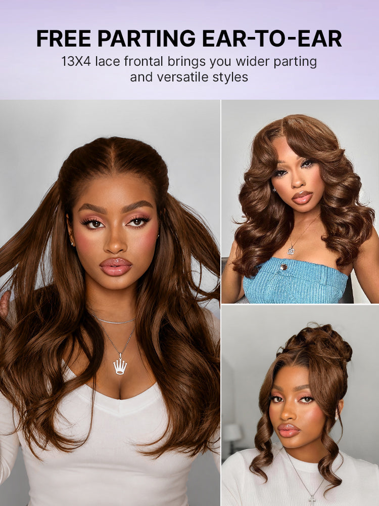 Rich Chocolate Brown Silky Straight 180% Density Glueless 13x4 Lace Frontal Wig with Pre-Cut Lace Drawstring Cap