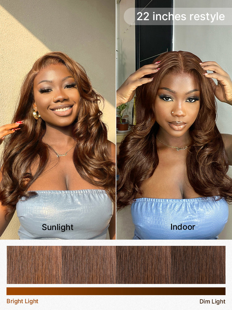 Rich Chocolate Brown Silky Straight 180% Density Glueless 13x4 Lace Frontal Wig with Pre-Cut Lace Drawstring Cap