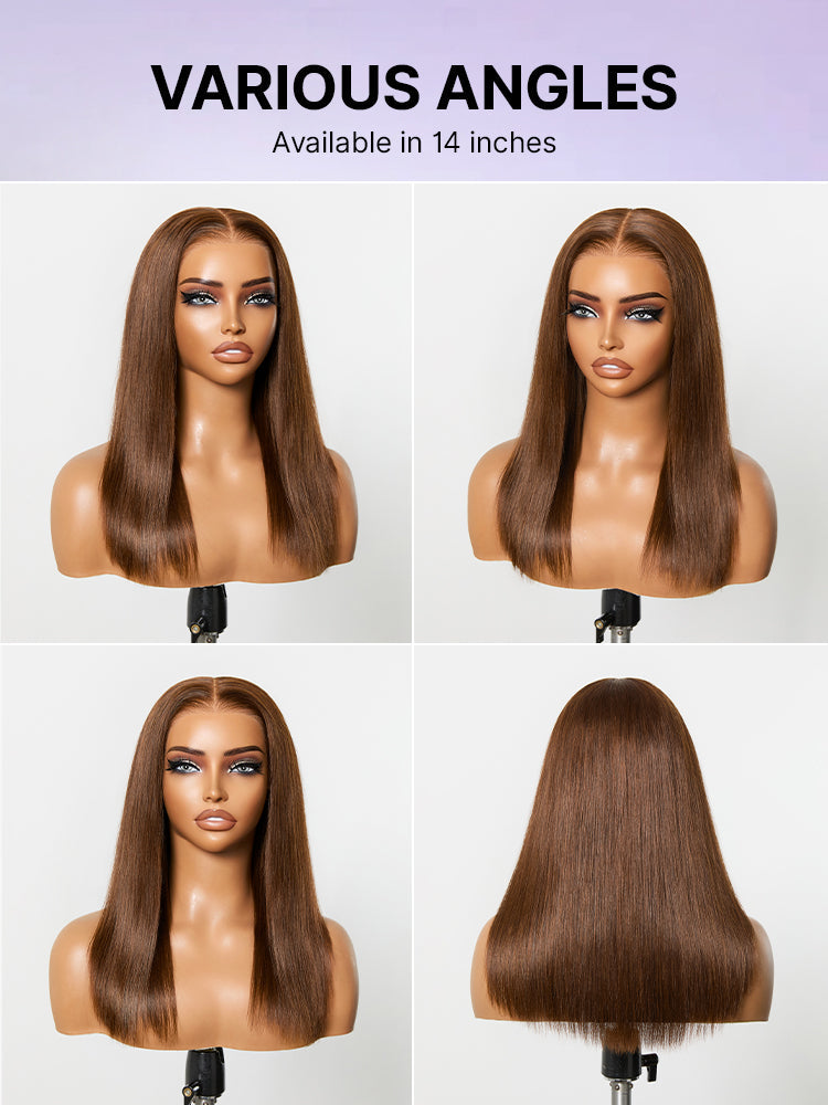 Rich Chocolate Brown Silky Straight 180% Density Glueless 13x4 Lace Frontal Wig with Pre-Cut Lace Drawstring Cap