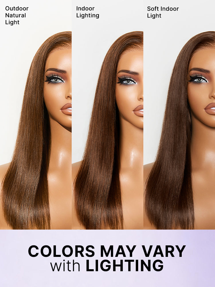 Rich Chocolate Brown Silky Straight 180% Density Glueless 13x4 Lace Frontal Wig with Pre-Cut Lace Drawstring Cap
