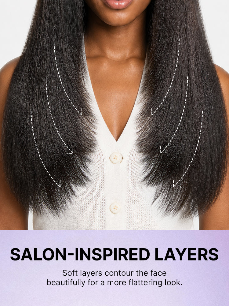 New Customers Only | 180% Density Light Kinky Straight Butterfly Cut Layered Glueless 7x6 Closure HD Lace Wig Pre-Cut Lace