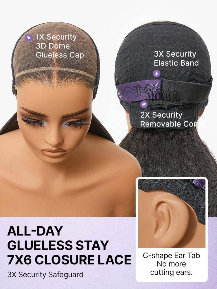 New Customers Only | 180% Density Light Kinky Straight Butterfly Cut Layered Glueless 7x6 Closure HD Lace Wig Pre-Cut Lace