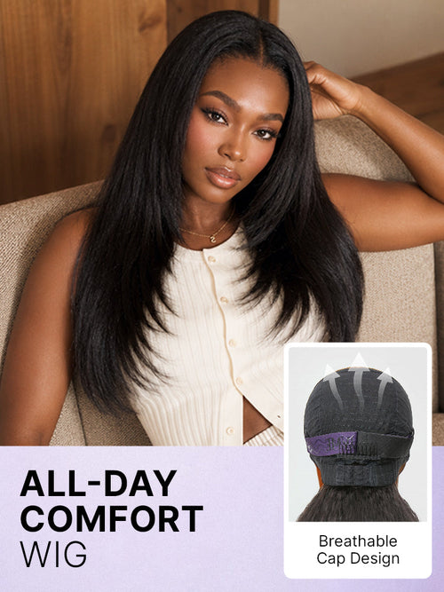New Customers Only | 180% Density Light Kinky Straight Butterfly Cut Layered Glueless 7x6 Closure HD Lace Wig Pre-Cut Lace
