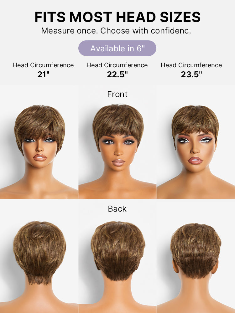Throw On & Go Light Blonde Short Pixie Cut with Bangs Wig Ultra Comfort Skin-Like Soft Care Glueless Wig
